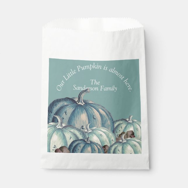 Sachets En Papier Notre petit Baby shower Citrouille bleu Citrouille (Devant)