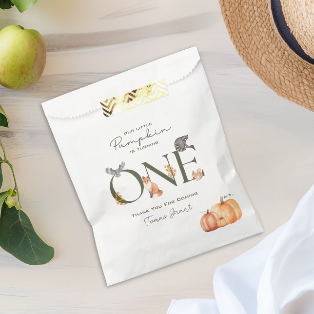 Sachets En Papier Notre Petit Citrouille Animaux Bois Premier Annive (Our Little Pumpkin Woodland Animals First Birthday Favor Bag)