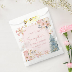 Sachets En Papier Notre Petit Flocon de neige rose fête d'anniversai
