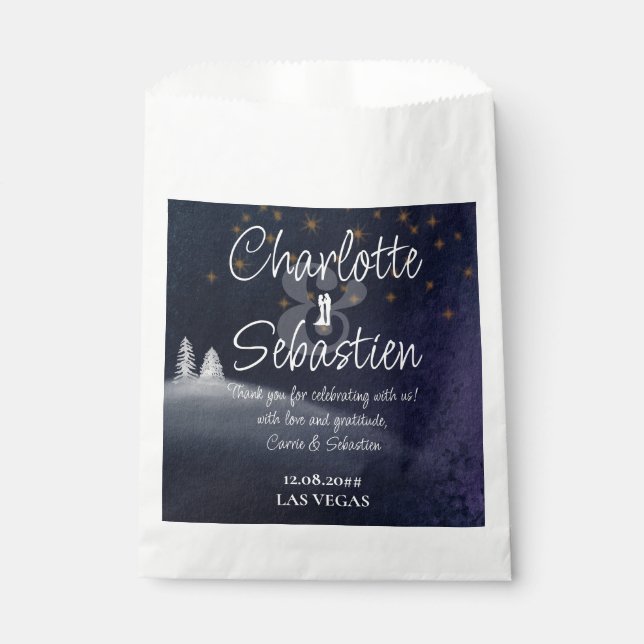 Sachets En Papier Nuit d'hiver & Pine Tree Moderne Aquarelle Mariage (Devant)