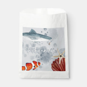 Sachets En Papier Ocean Animaux Fish Shells Party Blue Merci