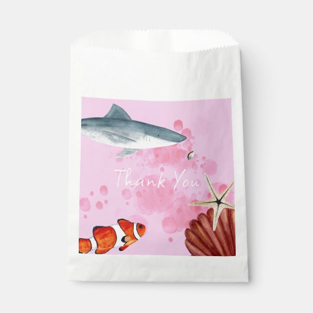 Sachets En Papier Ocean Animaux Party Requin Poisson rose Merci (Devant)