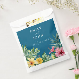 Sachets En Papier Océan Bleu Aquarelle Mariage floral tropical