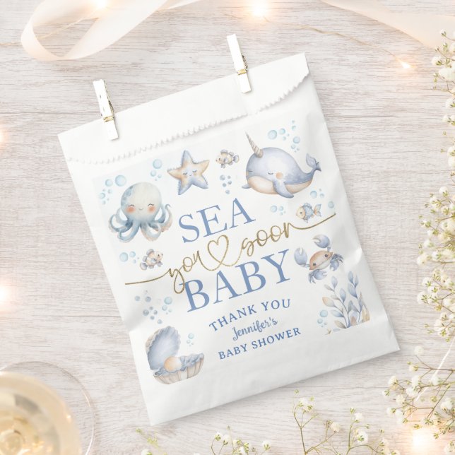 Sachets En Papier Ocean Sea You Soon Baby Shower Boy Blue  (Coupé)
