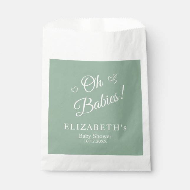 Sachets En Papier Oh Babies Sage Green Twin Baby Shower Favor Bags (Devant)