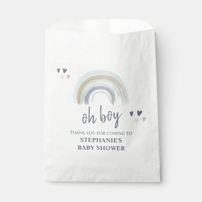 Sachets En Papier Oh Baby shower garçon Blue Boho Rainbow Merci (Devant)
