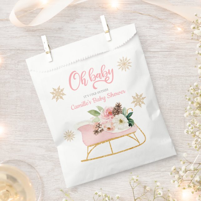 Sachets En Papier Oh Baby Winter rose fille Baby shower (Coupé)