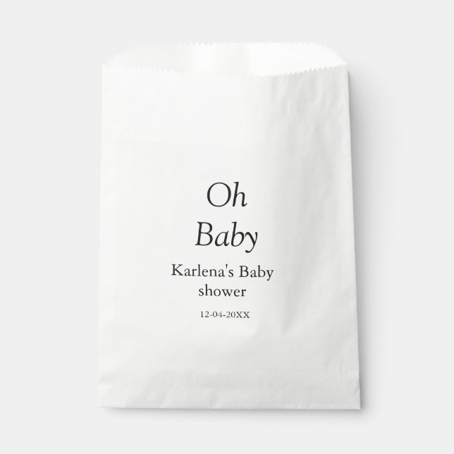 Sachets En Papier Oh bébé ajouter nom baby shower date simple minimu (Devant)