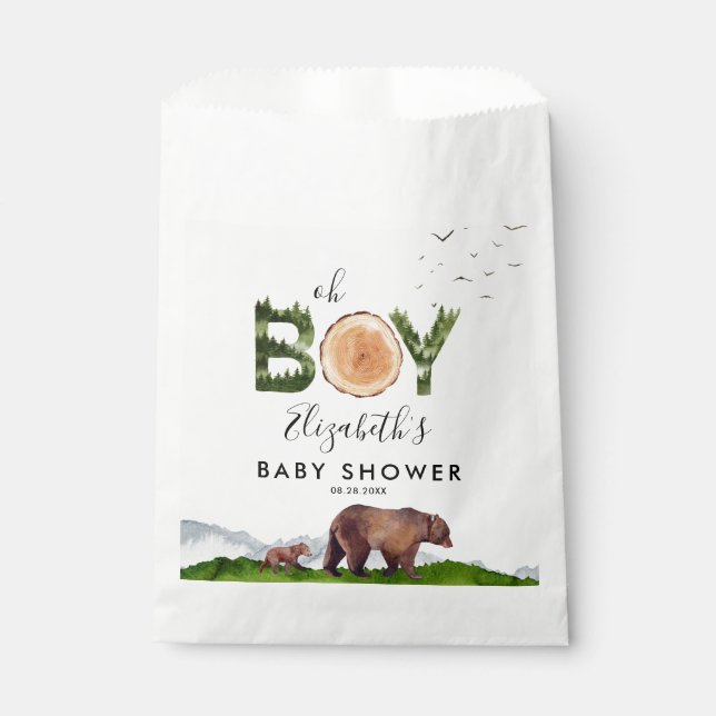 Sachets En Papier Oh Boy Aquarelle Bois Ours Baby shower (Devant)
