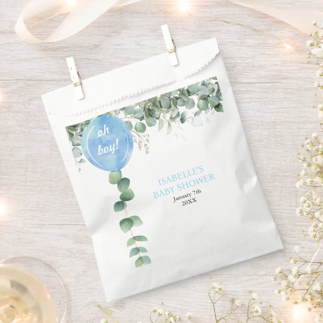 Sachets En Papier Oh mon garçon ballon vert baby shower eucalyptus (Coupé)