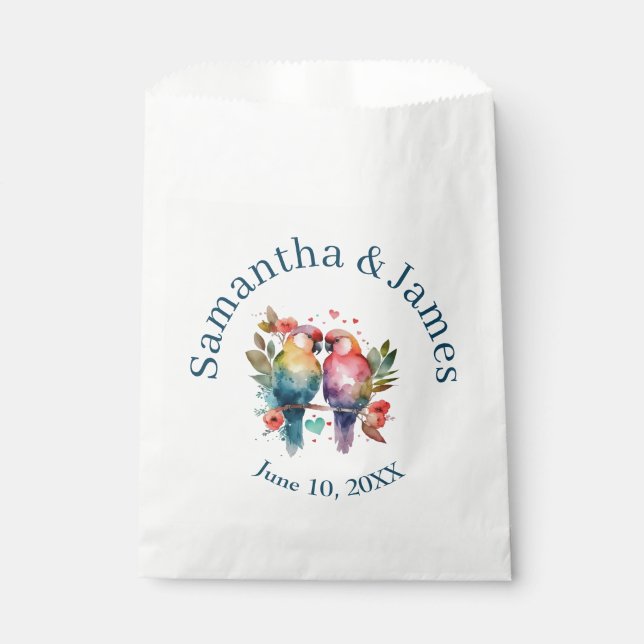 Sachets En Papier Oiseaux de l'amour Aquarelle Pastels (Devant)