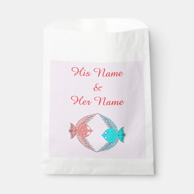 Sachets En Papier Oiseaux de l'amour rose et bleu mignons (Devant)