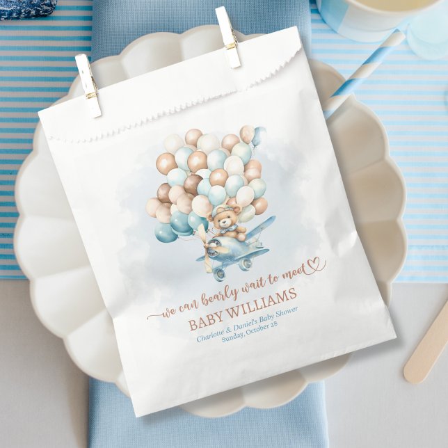 Sachets En Papier On peut attendre le Baby shower Bleu Ballons (We can bearly wait baby shower gift bags, favor bags)