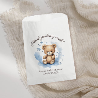 Sachets En Papier On peut attendre le Baby shower bleu Pastel