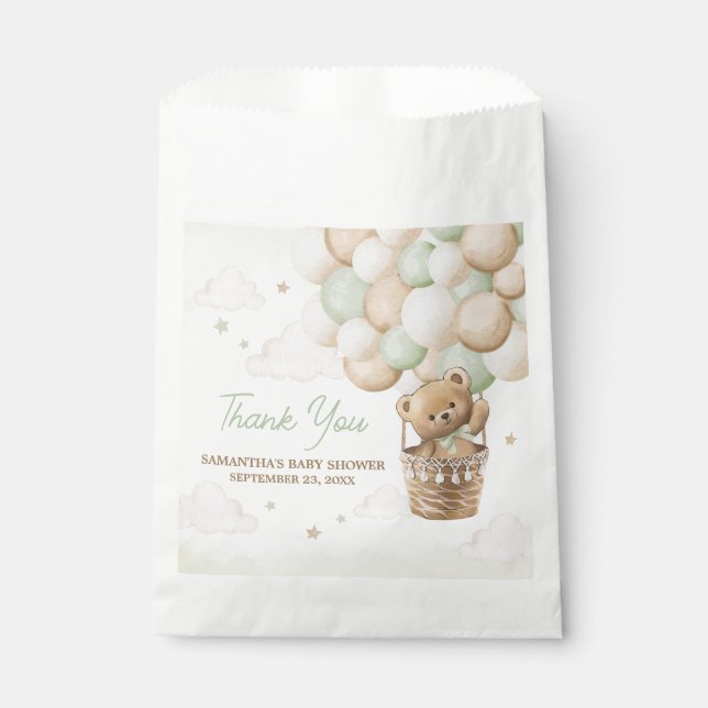 Sachets En Papier On peut attendre le Baby shower de l'ours vert (Devant)