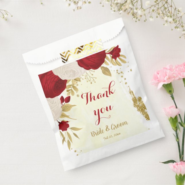 Sachets En Papier or rouge et fleurs blanches (Scellé)