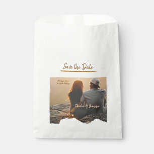 Sachets En Papier orange boho faire part moderne photo couple nom