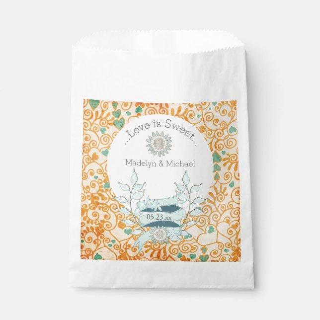Sachets En Papier Orange et bleu Floral Custom Wedding Favoriser les (Devant)