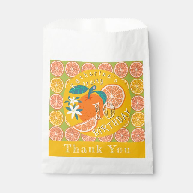 Sachets En Papier Orange Fruité 10e Anniversaire Vert (Devant)