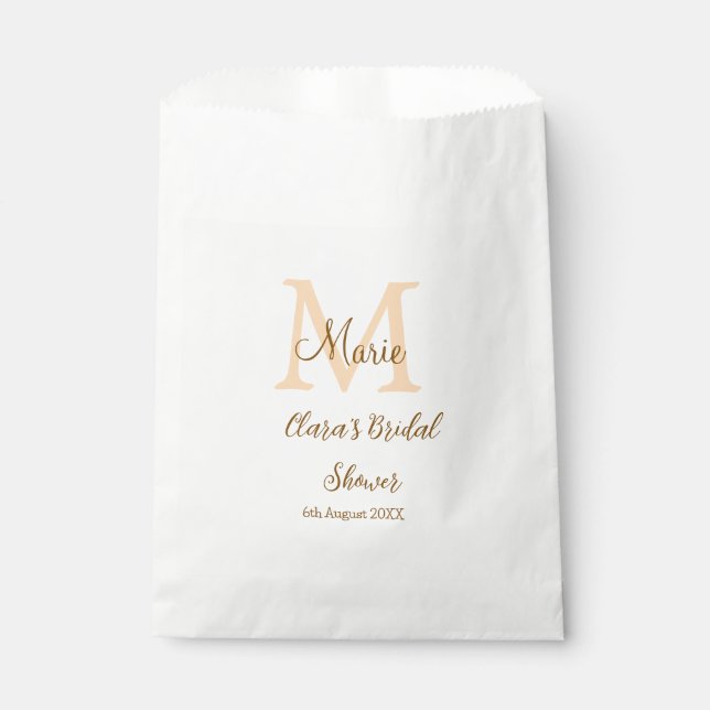 Sachets En Papier Orange monogramme douche de mariée ajouter nom mod (Devant)