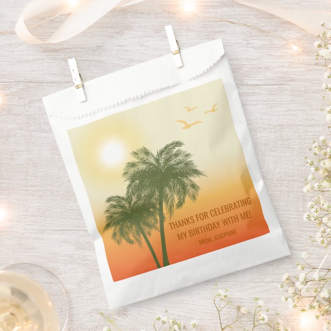 Sachets En Papier Orange Summer Sunset Palm Trees Birthday Thank You (Coupé)