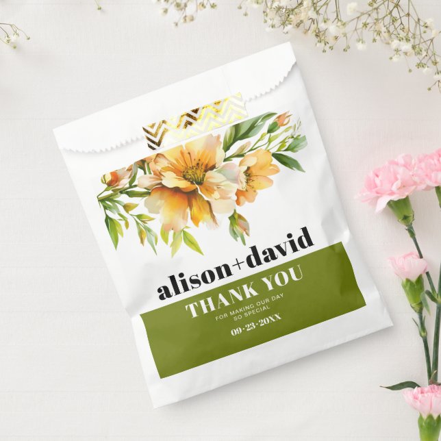 Sachets En Papier Orange yellow rhododendron and typography wedding (Scellé)