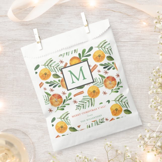 Sachets En Papier Oranges & Cannelle Joyeux Noël Monogramme (Coupé)