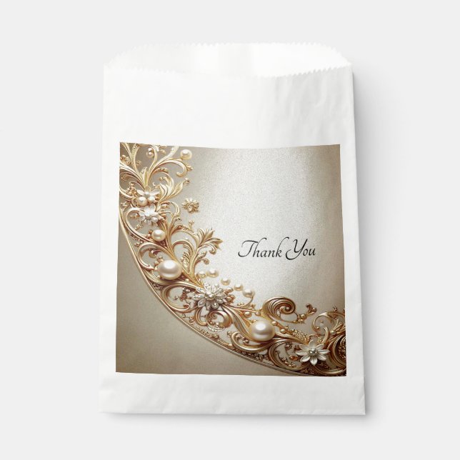 Sachets En Papier Ornate Gold Flourish Favor Bag (Devant)
