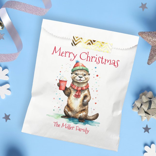 Sachets En Papier Otter de Noël Whimsical avec Casquette Festif (Créateur téléchargé)