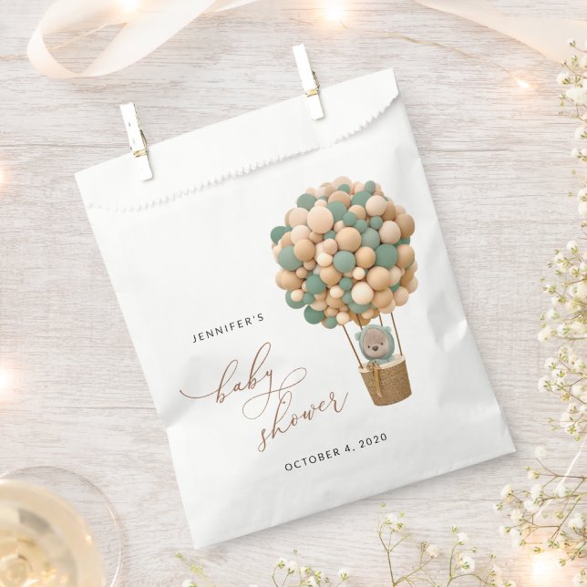 Sachets En Papier Ours, Ballons verts, Ballons à air chaud, Baby sho (Coupé)