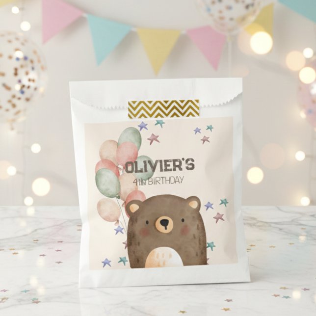 Sachets En Papier ours d'aquarelle avec ballons anniversaire Favoris (Créateur téléchargé)
