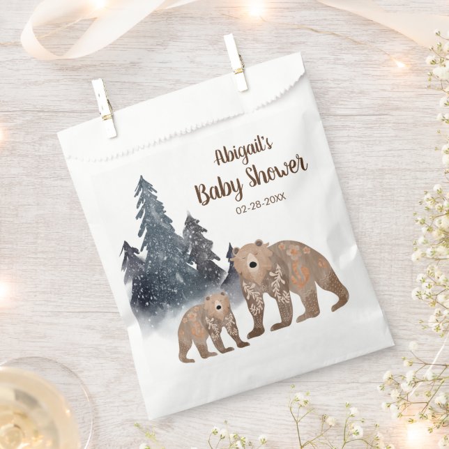 Sachets En Papier Ours en forêt d'hiver Scandi Baby shower neutre (Coupé)
