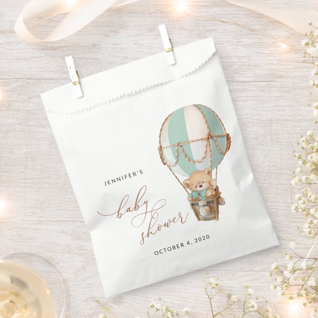 Sachets En Papier Ours en peluche, Ballon à air chaud vert, Baby sho (Coupé)