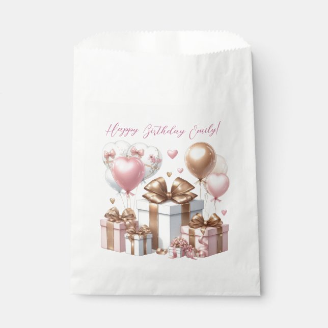 Sachets En Papier Ours en peluche mignonne avec ballons et cadeaux (Devant)