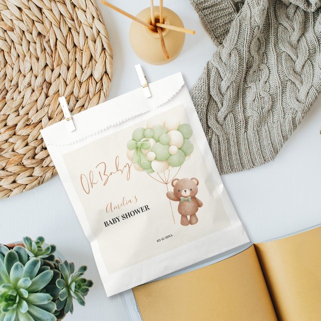 Sachets En Papier Ours en peluche vert neutre Oh bébé ballon bébé (Créateur téléchargé)