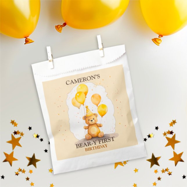 Sachets En Papier Ours Premier anniversaire Sexe Ours jaune neutre (Créateur téléchargé)