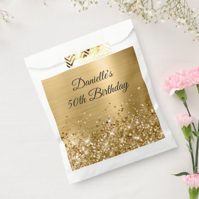 Sachets En Papier Pailleté Or Feuille 50e Anniversaire (Scellé)