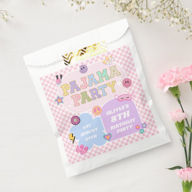 Sachets En Papier Pajama Party Preppy Varsity Patch Anniversaire (Scellé)
