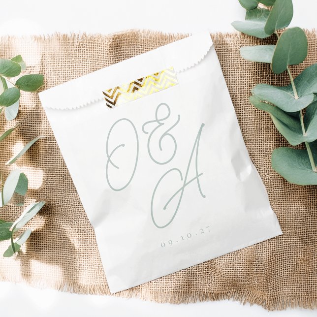 Sachets En Papier Pale Eucalyptus Oversize Script Monogram Mariage (Créateur téléchargé)