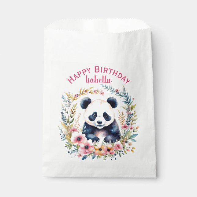 Sachets En Papier Panda Bear in Flowers Fille Anniversaire Personnal (Devant)