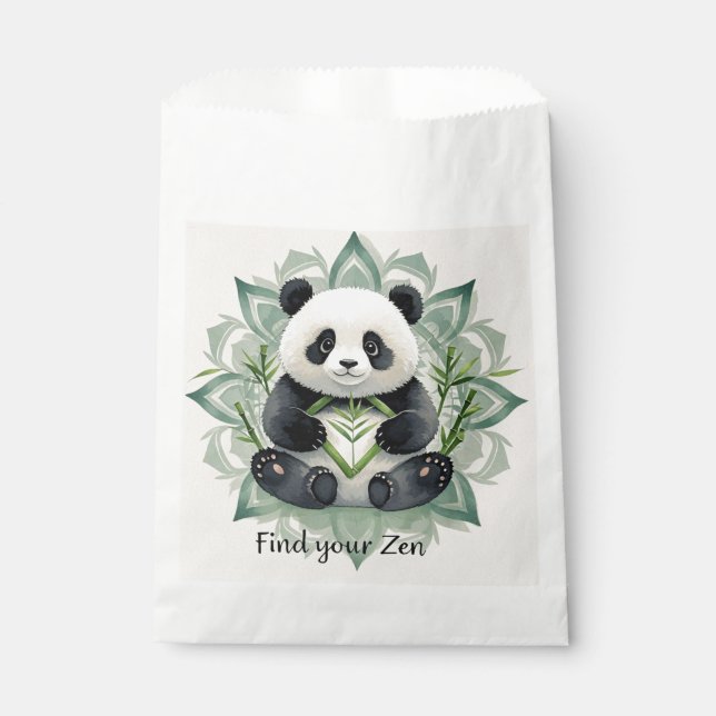 Sachets En Papier Panda Chubby assis dans une pose de lotus Zen (Devant)