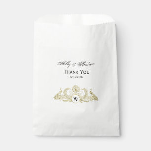 Sachets En Papier Paons Vintage Monogramme Ivoire Faux Or BG