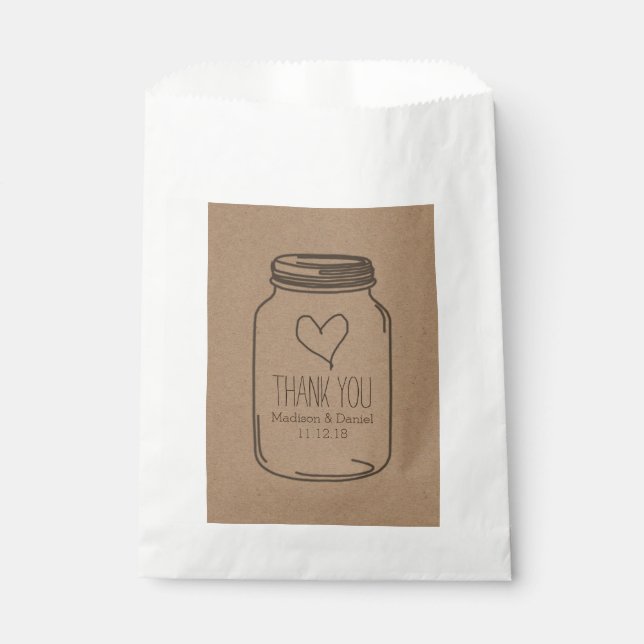 Sachets En Papier Papier Rustique Kraft Mason Jar Mariage Merci (Devant)