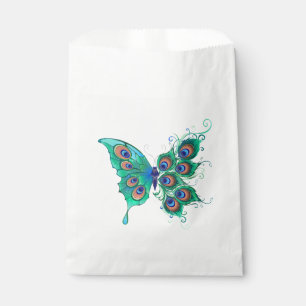 Sachets En Papier Papillon aux plumes de paon vert