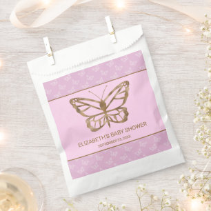 Sachets En Papier Papillon de faux papier doré - Baby Shower Violet