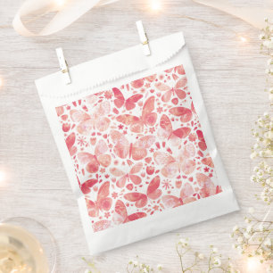 Sachets En Papier Papillons Aquarelle Corail rose