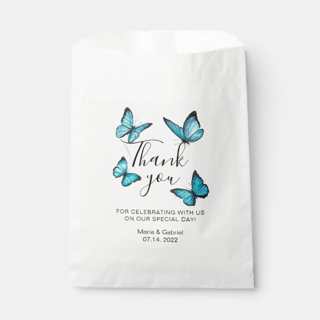 Sachets En Papier Papillons bleus. Merci Mariage romantique (Devant)