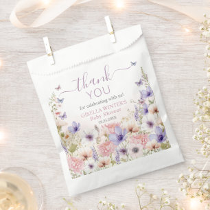Sachets En Papier Papillons Fleurs sauvages violets rose bébé en fle