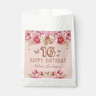 Sachets En Papier Papillons floraux rose joyeux 16e anniversaire