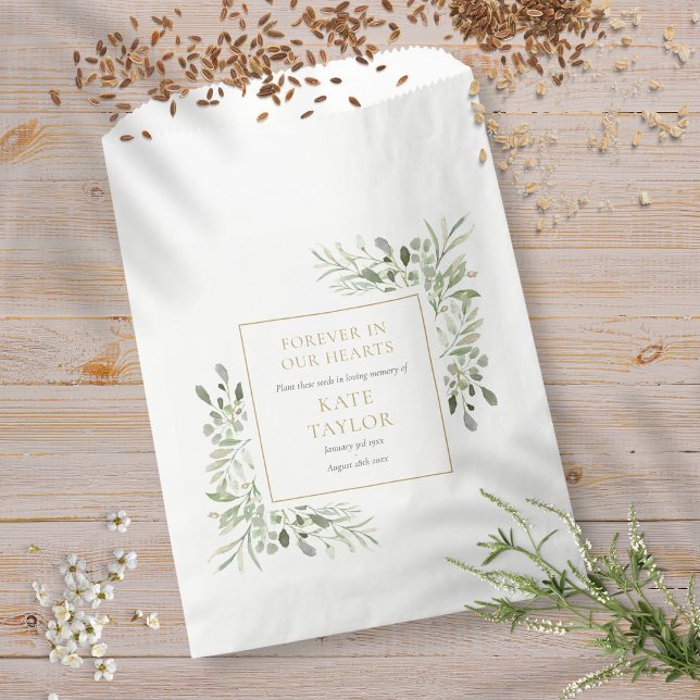 Sachets En Papier Paquet de graines de verdure Mémorial funéraire  (Greenery Seed Packet Funeral Memorial Favor Bag)